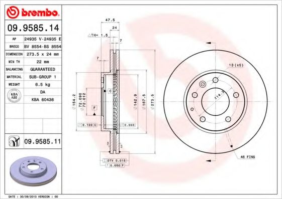 BREMBO - 09.9585.11 - Диск гальмівний передный Mazda 6