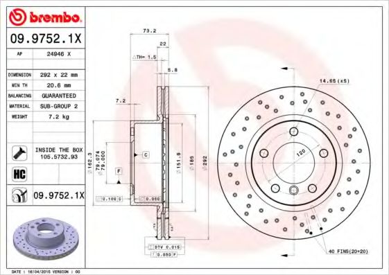 BREMBO - 09.9752.1X - Гальмівний диск