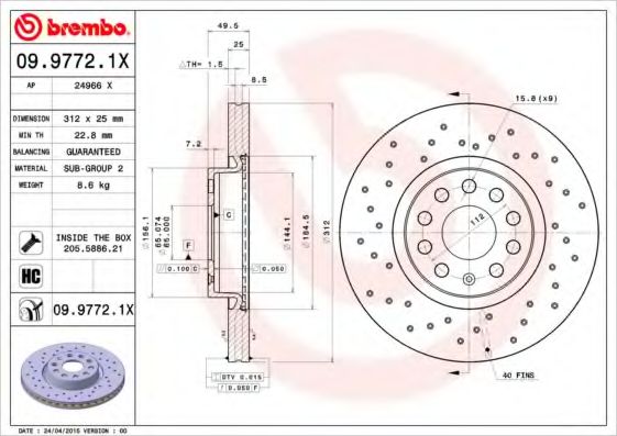 BREMBO - 09.9772.1X - Тормозной диск XTRA