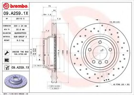 BREMBO - 09.A259.1X - Гальмівний диск