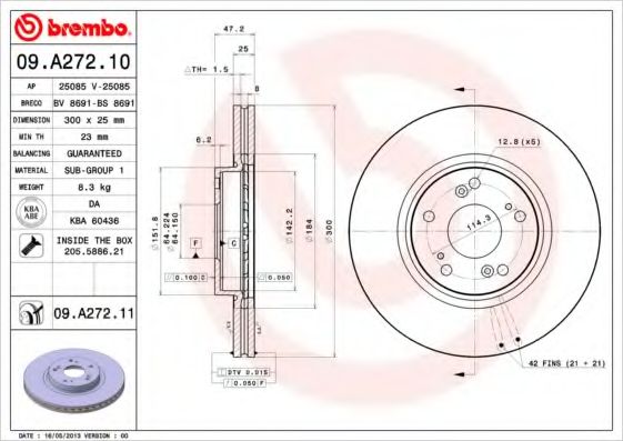 Диск гальмівний передній Honda Accord VII 03-