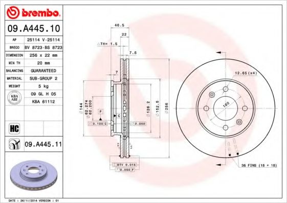 BREMBO - 09.A445.10 - Диск тормозной