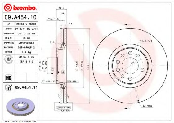 BREMBO - 09.A454.11 - Гальмівний диск