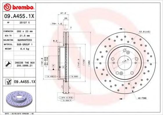 BREMBO - 09.A455.1X - Гальмівний диск
