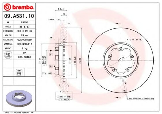 BREMBO - 09.A531.10 - Диск тормозной