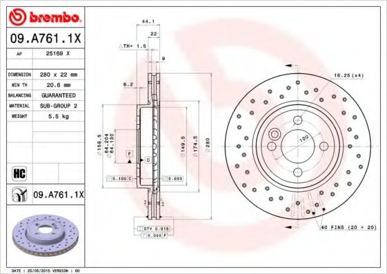 BREMBO - 09.A761.1X - Гальмівний диск