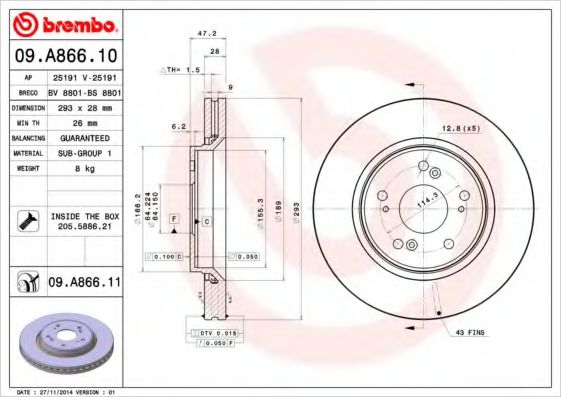 Гальмівний диск передній Honda Civic VII, VIII, CR-V II, FR-V, Stream 1.4-2.2I Ctdi 02.01-09.06