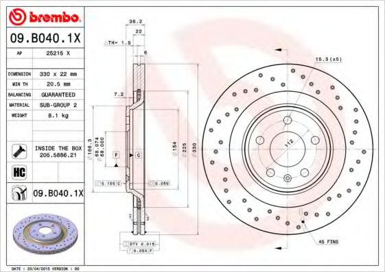 BREMBO - 09.B040.1X - Гальмівний диск