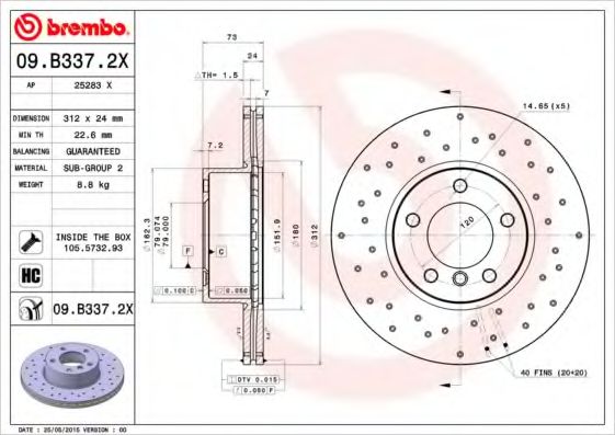 BREMBO - 09.B337.2X - Диск гальмівний