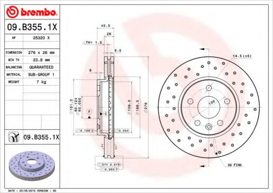 BREMBO - 09.B355.1X - Гальмівний диск