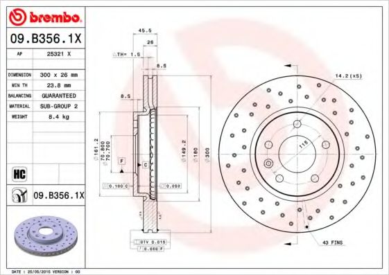 BREMBO - 09.B356.1X - Гальмівний диск