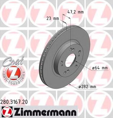 ZIMMERMANN - 280.3167.20 - передн.вентил. Honda CR-V до 2006г, FR-V, Stream (