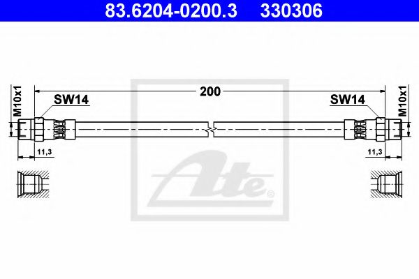 ATE - 83.6204-0200.3 - Тормозной шланг (Тормозная система)