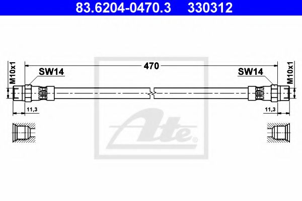 ATE - 83.6204-0470.3 - Шланг гальмівний перед. DB 207-814
