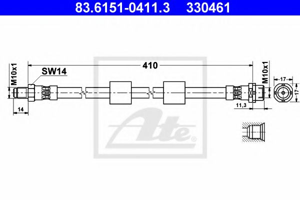 ATE - 83.6151-0411.3 - Шланг гальмівний передній BMW 5 E39 95-03