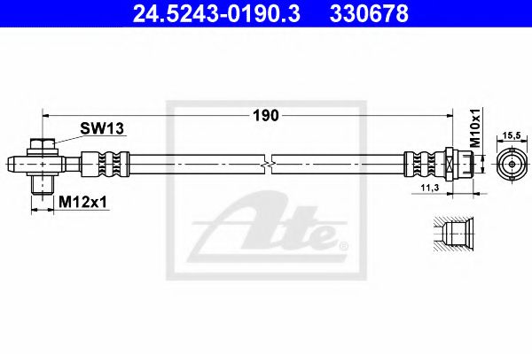 ATE - 24.5243-0190.3 - Шланг гальмівний  зад. VW Passat (3B) 96-00