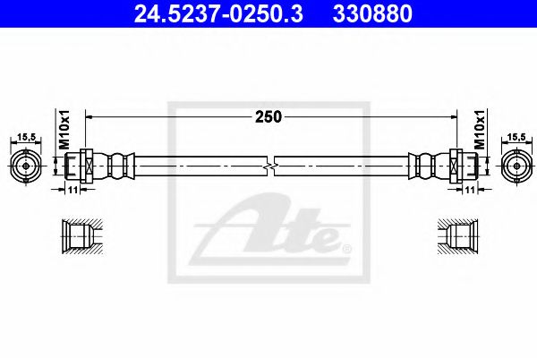 ATE - 24.5237-0250.3 - Гальмівний шланг (зад. міст) VW Toureg, Transporter 1.9-3.2 03-10