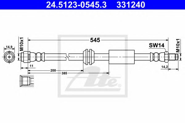 ATE - 24.5123-0545.3 - Гальмівний шланг передній DB ML280-500 07.05-; GL320-500 09.06-