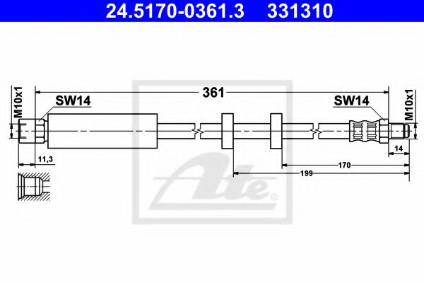 ATE - 24.5170-0361.3 - Тормозной шланг (Тормозная система)