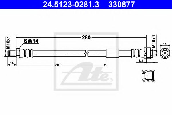 ATE - 24.5123-0281.3 - Шланг тормозной передн.[280mm]