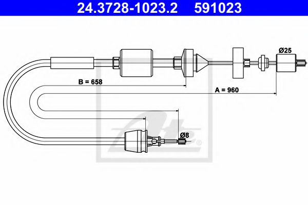 ATE - 24.3728-1023.2 - Трос зчеплення Renault Kangoo 1.5 Ds all 6/01-