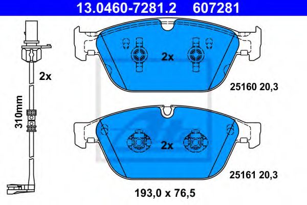 ATE - 13.0460-7281.2 - К-кт перед. гальм. колодок Audi A8, Q5 2.0-6.3 11.09-