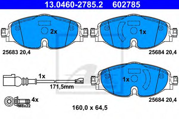 ATE - 13.0460-2785.2 - Передні гальмівні колодки VW/Audi 2012->