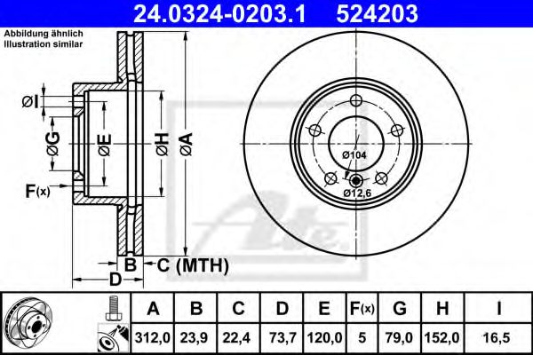 ATE - 24.0324-0203.1 - Гальмівний диск перед. BMW 3 (E90/E90N) 320d 05-/X1 (E84) 09-