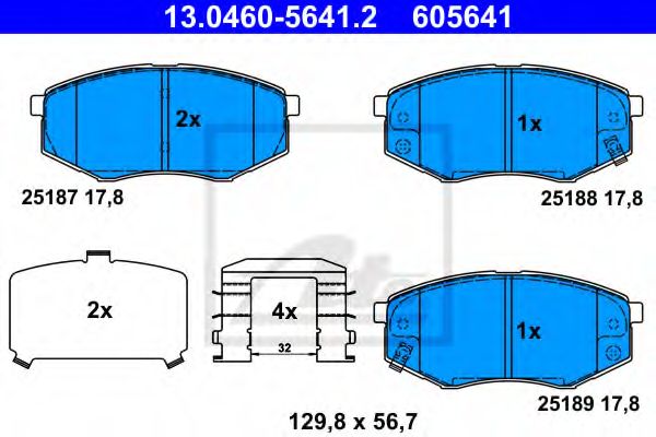 ATE - 13.0460-5641.2 - Гальмівні колодки дискові перед. Hyundai Sonata 2.4 (YF) 10-
