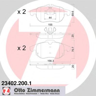 ZIMMERMANN - 23402.200.1 - Гальмівні колодки дискові перед. Opel Signum/Vectra C 1.8/1.9Cdti