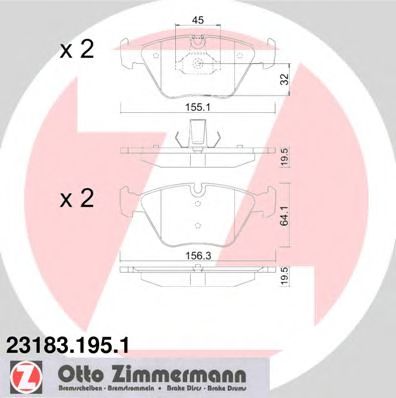 ZIMMERMANN - 23183.195.1 - Гальмівні колодки дискові перед. Bmw X3 Series (E83)/Z Series (E86)/Z Series (E85)/3 Series (E46)/5 Series (E39)