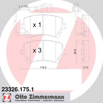 ZIMMERMANN - 23326.175.1 - Гальмівні колодки дискові зад. (з датчиком) Audi A4, A6 2.0TDI-6.75V8R 08.99- VW Т5