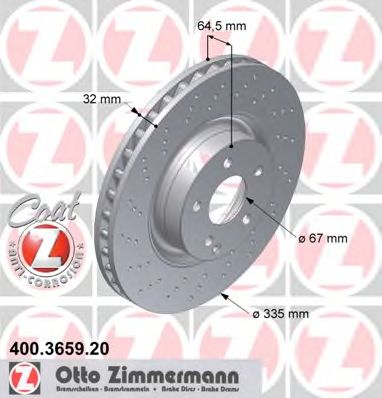 ZIMMERMANN - 400.3659.20 - Гальмівний диск передній  Mercedes S (W221) 2.2D-5.5 10.05-12.13