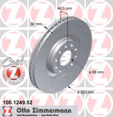ZIMMERMANN - 100.1249.52 - Диск гальмівний передній Audi A4 B5, A4 B6, A4 B7, A4 B8, A6 C5, ALLROAD C5; SEAT EXEO, EXEO ST 1.8-4.2 04.95-12.15