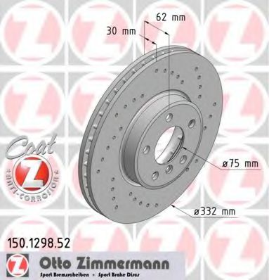 ZIMMERMANN - 150.1298.52 - Диск гальмівний перед.BMW X3 (E83) X5 (E53) 3.0/4.4 00-
