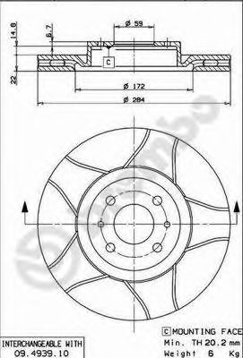 BREMBO - 09.4939.75 - Гальмівний диск