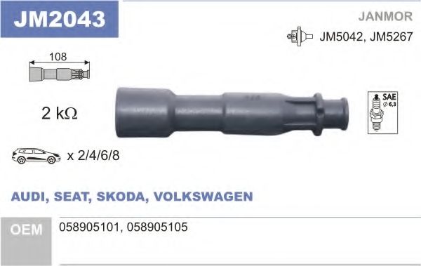 JANMOR - JM2043 - Вилка катушки запалювання Audi A4 1.8 95-03/Audi A6 1.8 95-05/Skoda Octavia 1.8 98-10/VW Golf IV 1.8/Passat B5 1.8