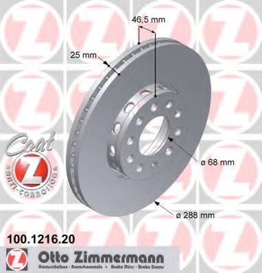 ZIMMERMANN - 100.1216.20 - Диск гальмівний  передн. Audi/Passat 100 C4 91-