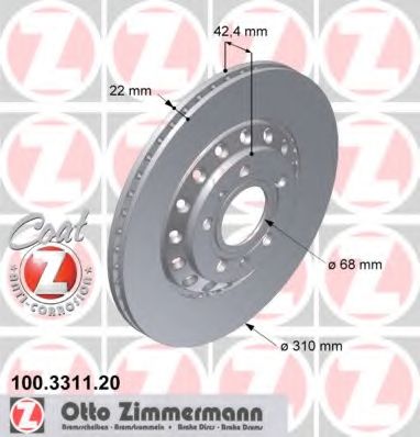 ZIMMERMANN - 100.3311.20 - Диск гальмівний  зад. 310mm VW Phaeton, Audi A8 02-