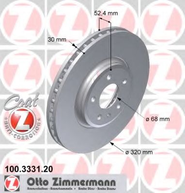 ZIMMERMANN - 100.3331.20 - Гальмівні диски передні  Audi A4/A5/Q5 2007- (320x30mm)