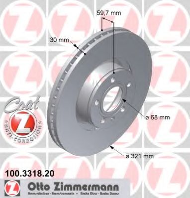 ZIMMERMANN - 100.3318.20 - Диск гальмiвний переднiй Audi A6 2.0/2.7 Tdi Avant 04-