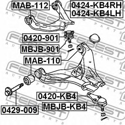 FEBEST - 0420-901 - Кульова опора передня верхня Mitsubishi L 200, Pajero Classic, Pajero III, Pajero IV 00-