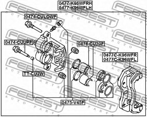 FEBEST - 0475-V45F - Р-кт перед. гальмівного супорта Mitsubishi Outlander  03-06, Pajero II  90-00  (Akebono 43mm)