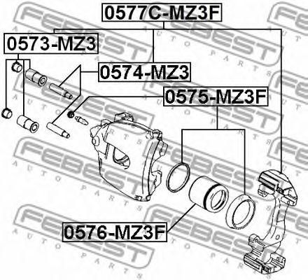 FEBEST - 0574-MZ3 - Ремкомплект супорта направляюча Втулка Jeep Cherokee II 2.7Crd-4.7 V8 4X4 04.99-09.05, Wrangler 07-10