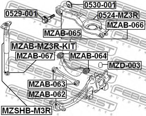 FEBEST - MZAB-062 - С/блок задн. важеля лів./прав. Ford C-Max 07-10, Focus 98-12, Kuga 08- /Mazda 3, 5 /Volvo S40, V50