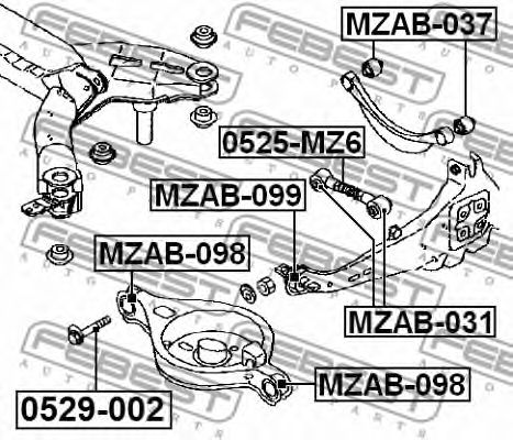 FEBEST - MZAB-098 - Сайлентблок зад. нижній (великий) Mazda 6 02-