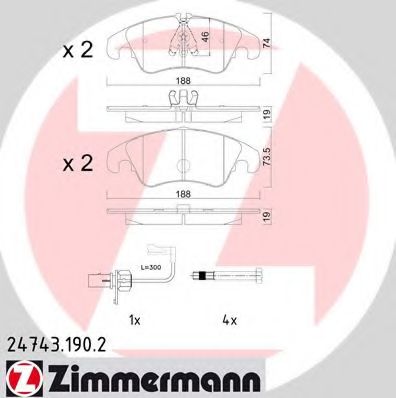 ZIMMERMANN - 24743.190.2 - Гальмівні колодки дискові перед. Audi A4 (B8) 2.0 TDI 07-/A5 2.7 TDI 09-