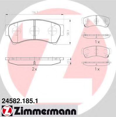 ZIMMERMANN - 24582.185.1 - Гальмівні колодки перед Mazda6 18-25i с 2007г