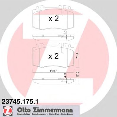 ZIMMERMANN - 23745.175.1 - Гальмівні колодки перед Mercedes W211 2,8-5,0; W20