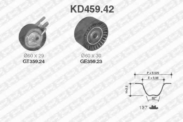 SNR - KD459.42 - К-кт ГРМ Fiat/Ford/PSA/Volvo 1.6D/1.6HDI/1.6Multijet/1.6TDCii 05-